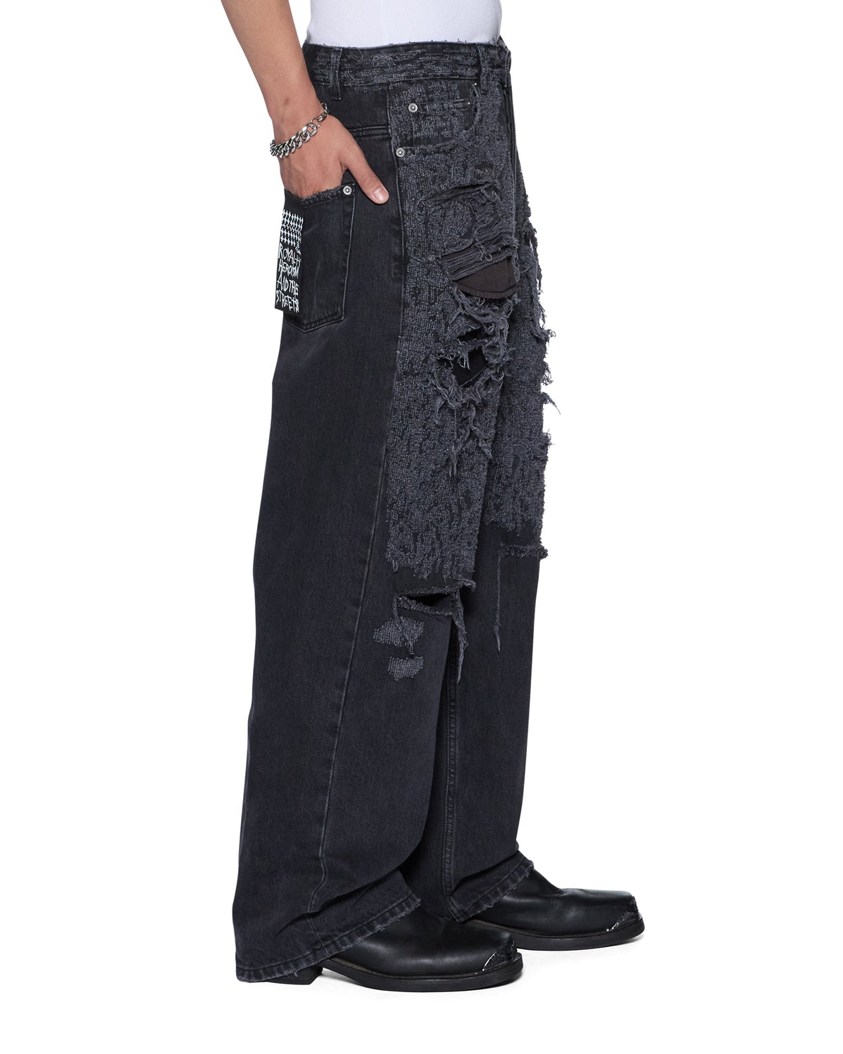 MENS MAXX ASHER BLACK TRASHED DENIM JEANS