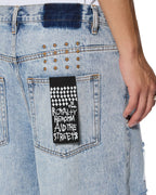 MENS MAXX BUNKER BLUE TRASHED DENIM JEANS