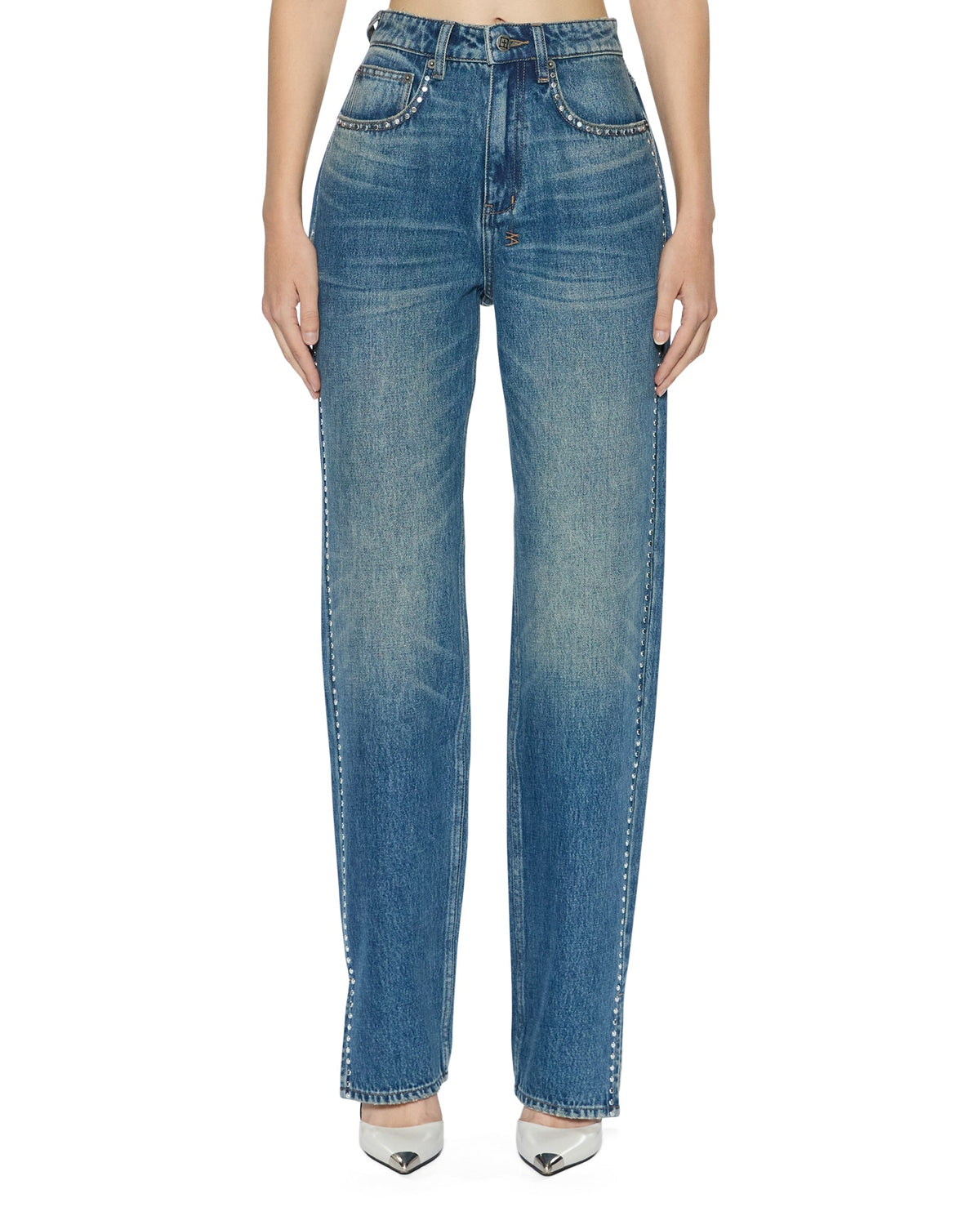 WOMENS PLAYBACK TEXAS BLUE STUDDED DENIM JEANS
