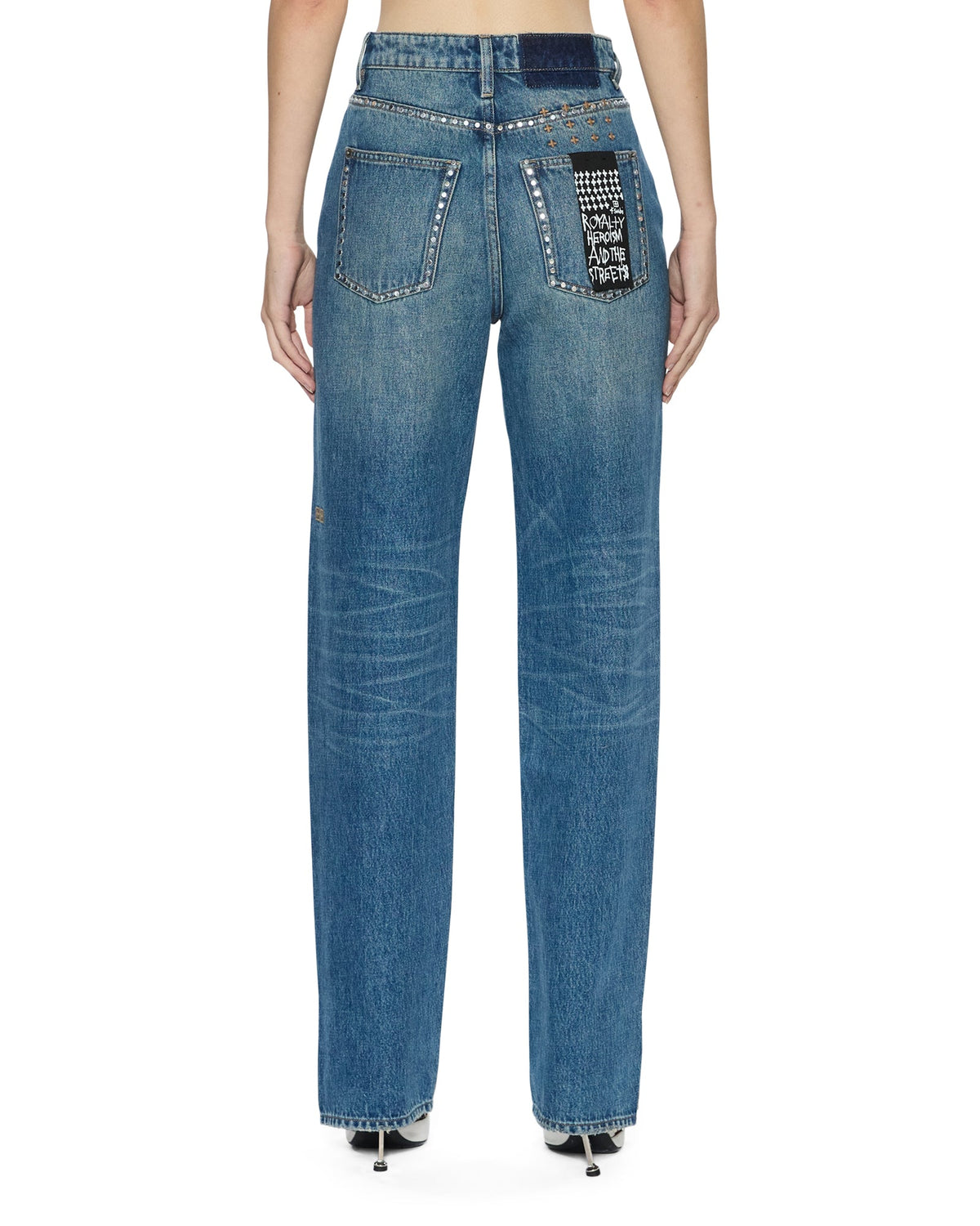 WOMENS PLAYBACK TEXAS BLUE STUDDED DENIM JEANS