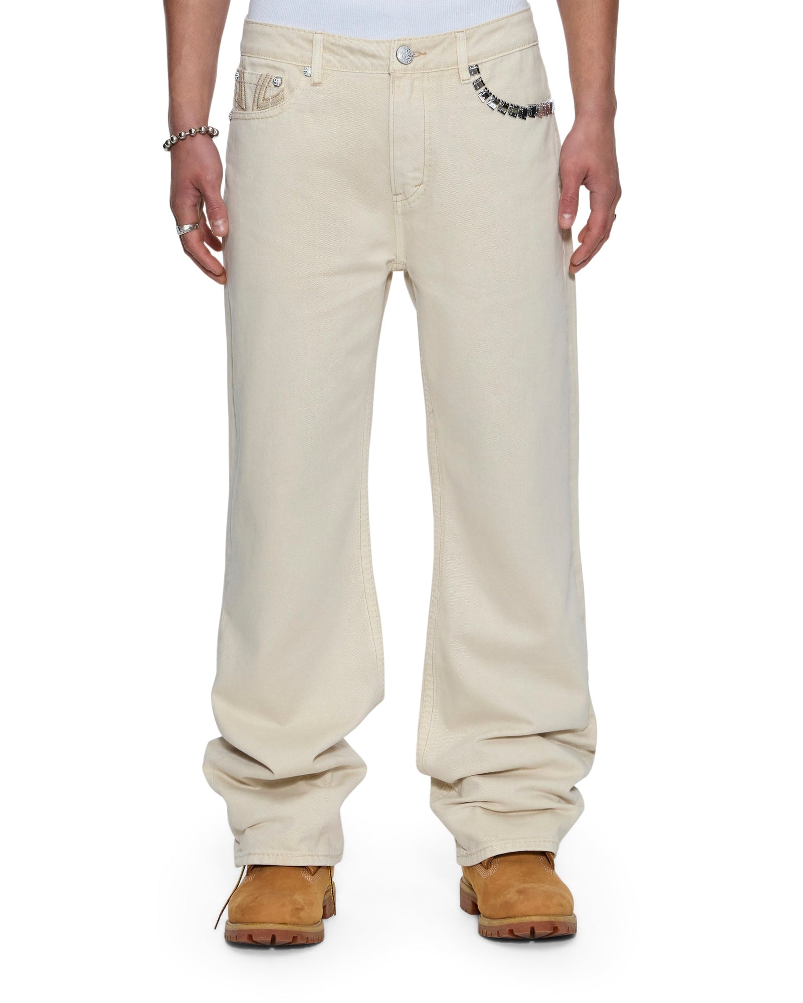MENS KSUBI X ALICE HOLLYWOOD TORO IVORY BOOTCUT DENIM JEANS