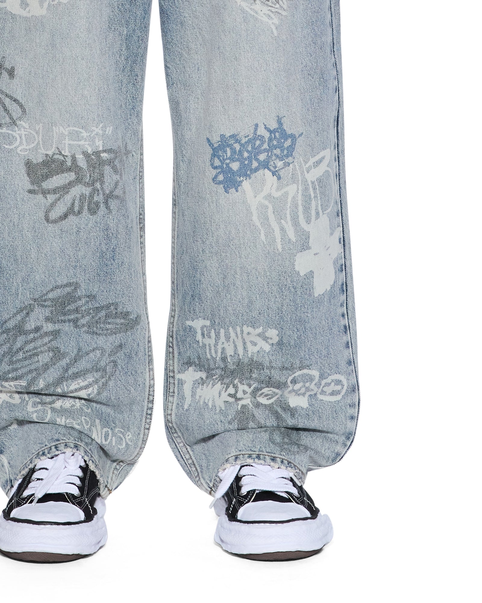 MENS  MAXX ROGUE BLUE GRAFFITI BAGGY DENIM JEANS