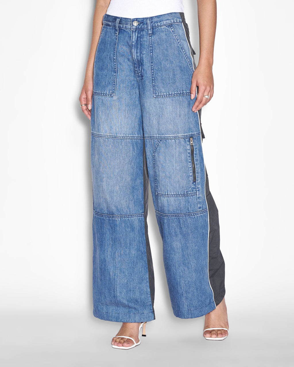 WOMENS BAGGY JEAN NYLON SPLICE DENIM JEANS