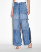 WOMENS BAGGY JEAN NYLON SPLICE DENIM JEANS