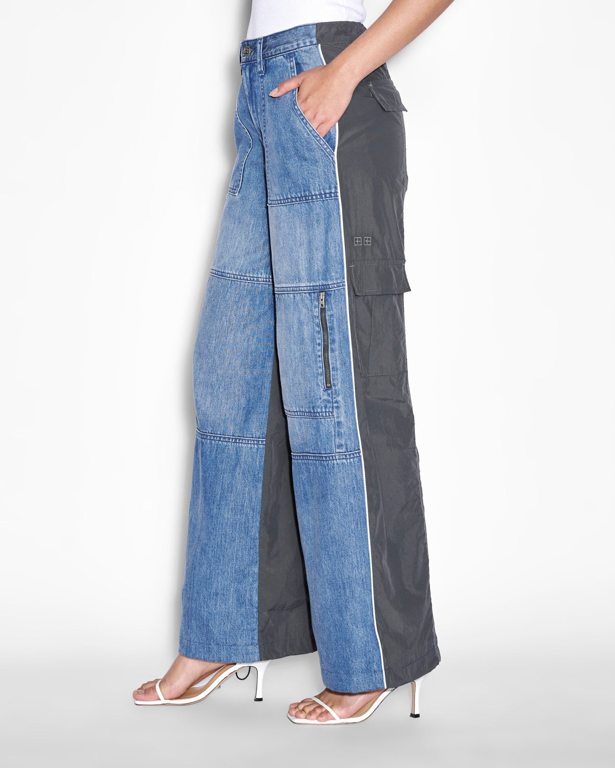 WOMENS BAGGY JEAN NYLON SPLICE DENIM JEANS