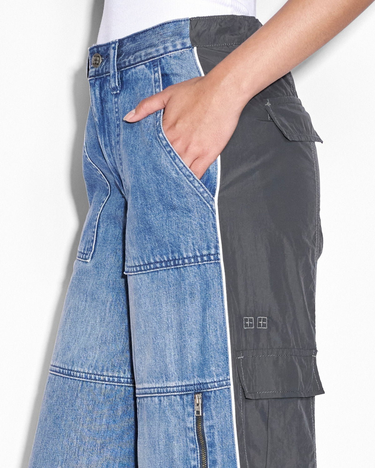 WOMENS BAGGY JEAN NYLON SPLICE DENIM JEANS