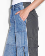 WOMENS BAGGY JEAN NYLON SPLICE DENIM JEANS