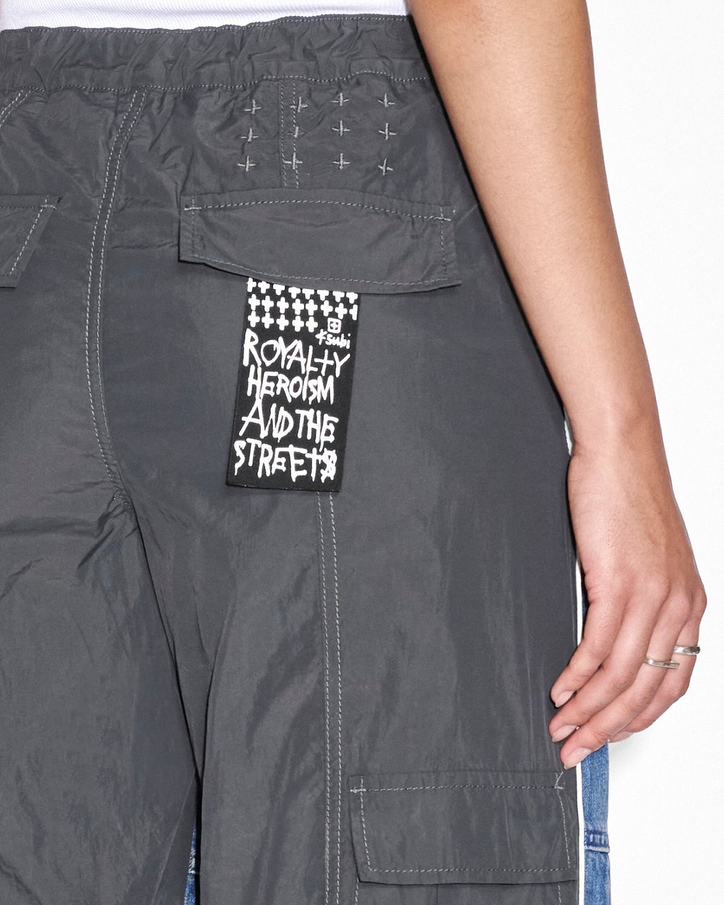 WOMENS BAGGY JEAN NYLON SPLICE DENIM JEANS