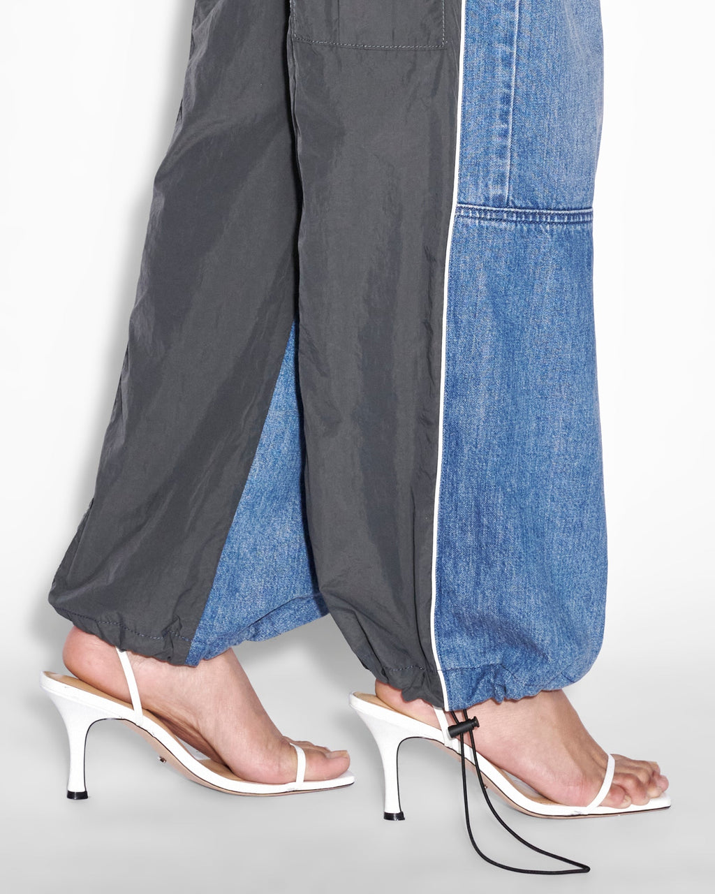 WOMENS BAGGY JEAN NYLON SPLICE DENIM JEANS
