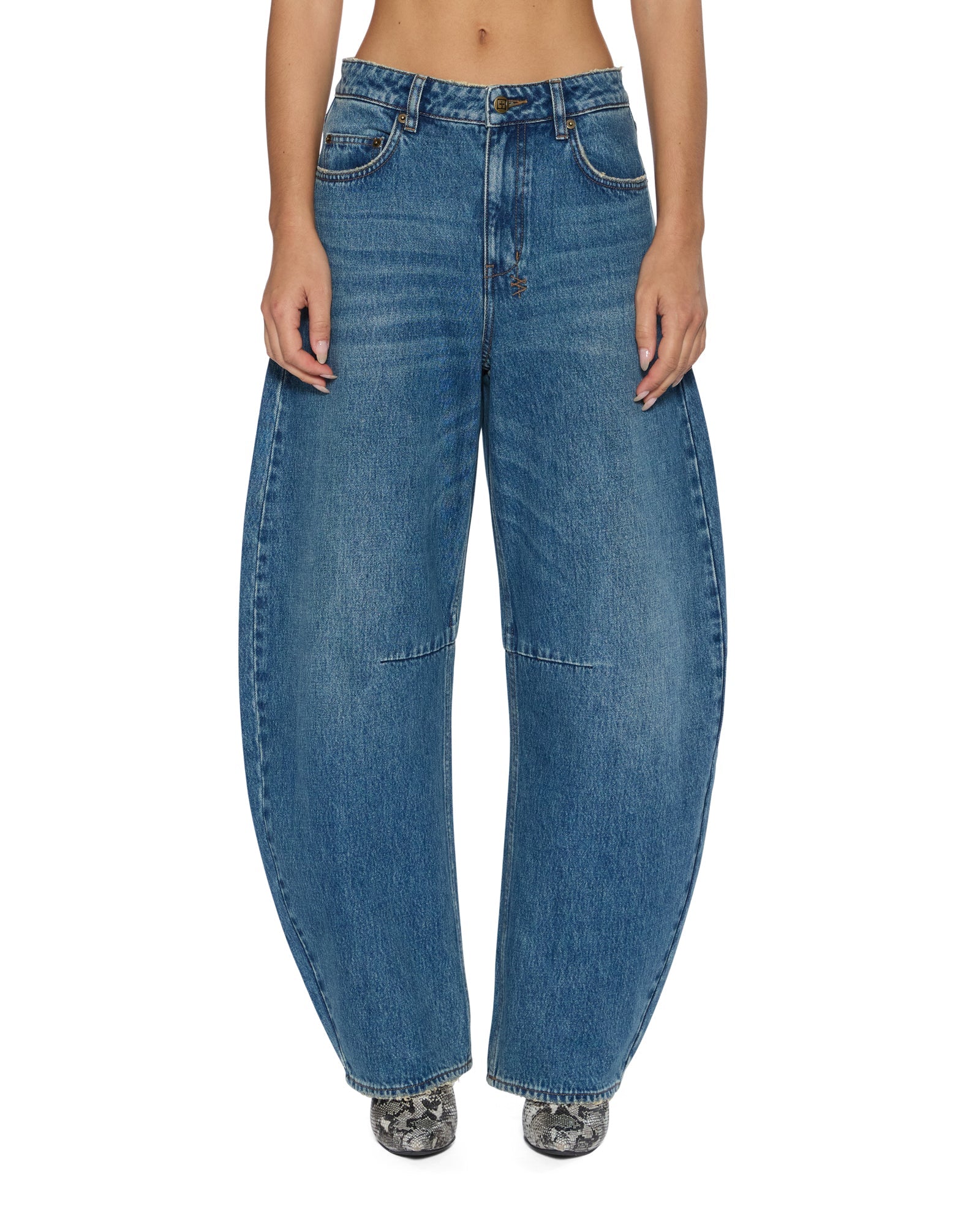 WOMENS BARREL JEAN AGED BARREL LEG DENIM JEANS