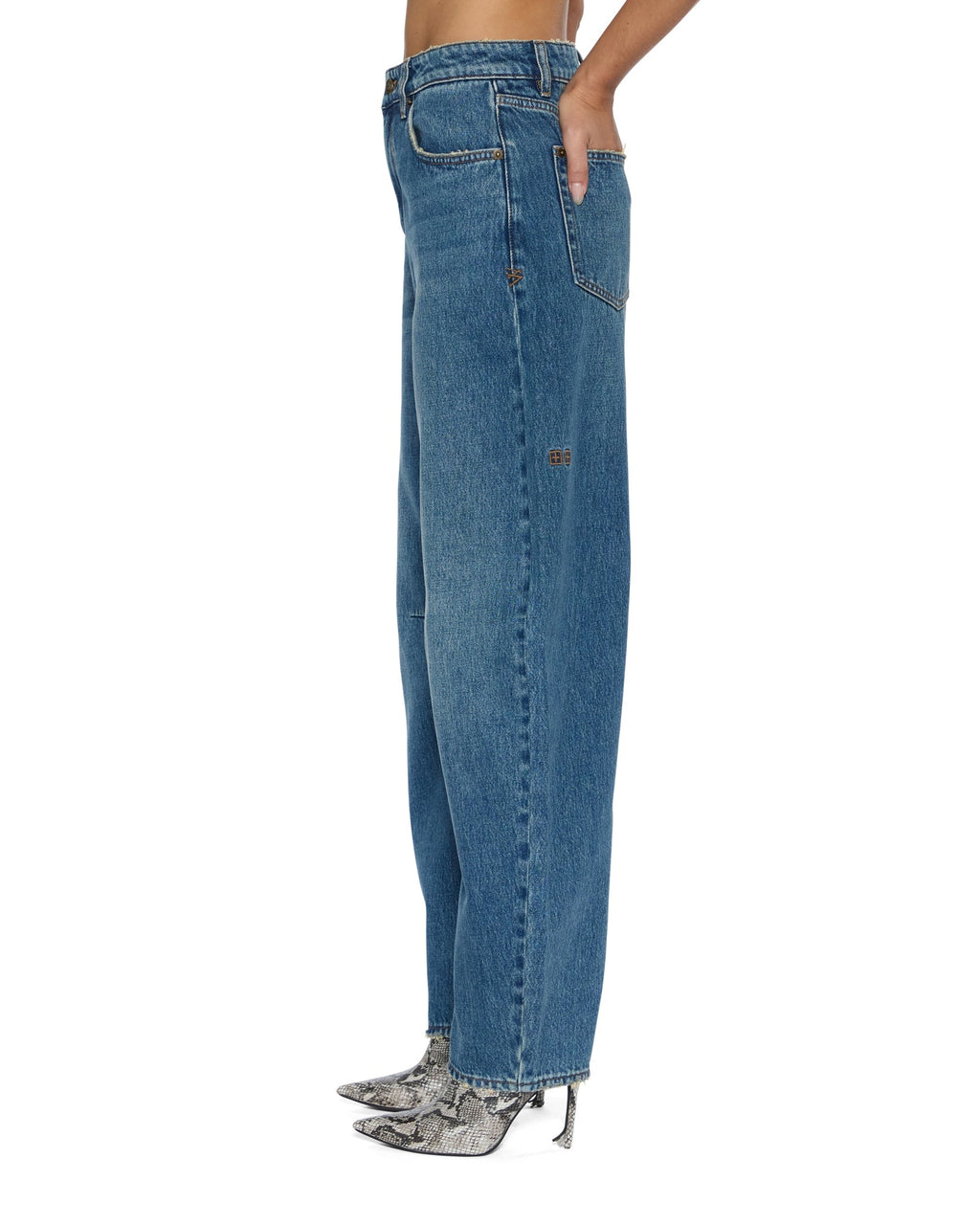 WOMENS BARREL JEAN AGED DENIM JEANS