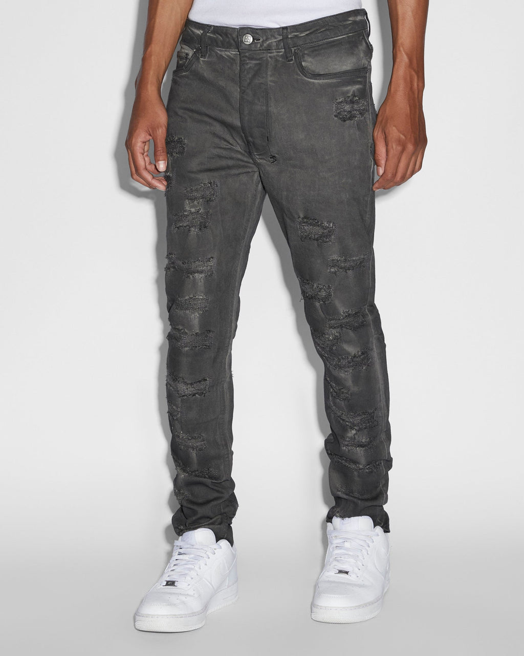 Mens Chitch Oil Slick Repair Slim Denim Jeans - Black