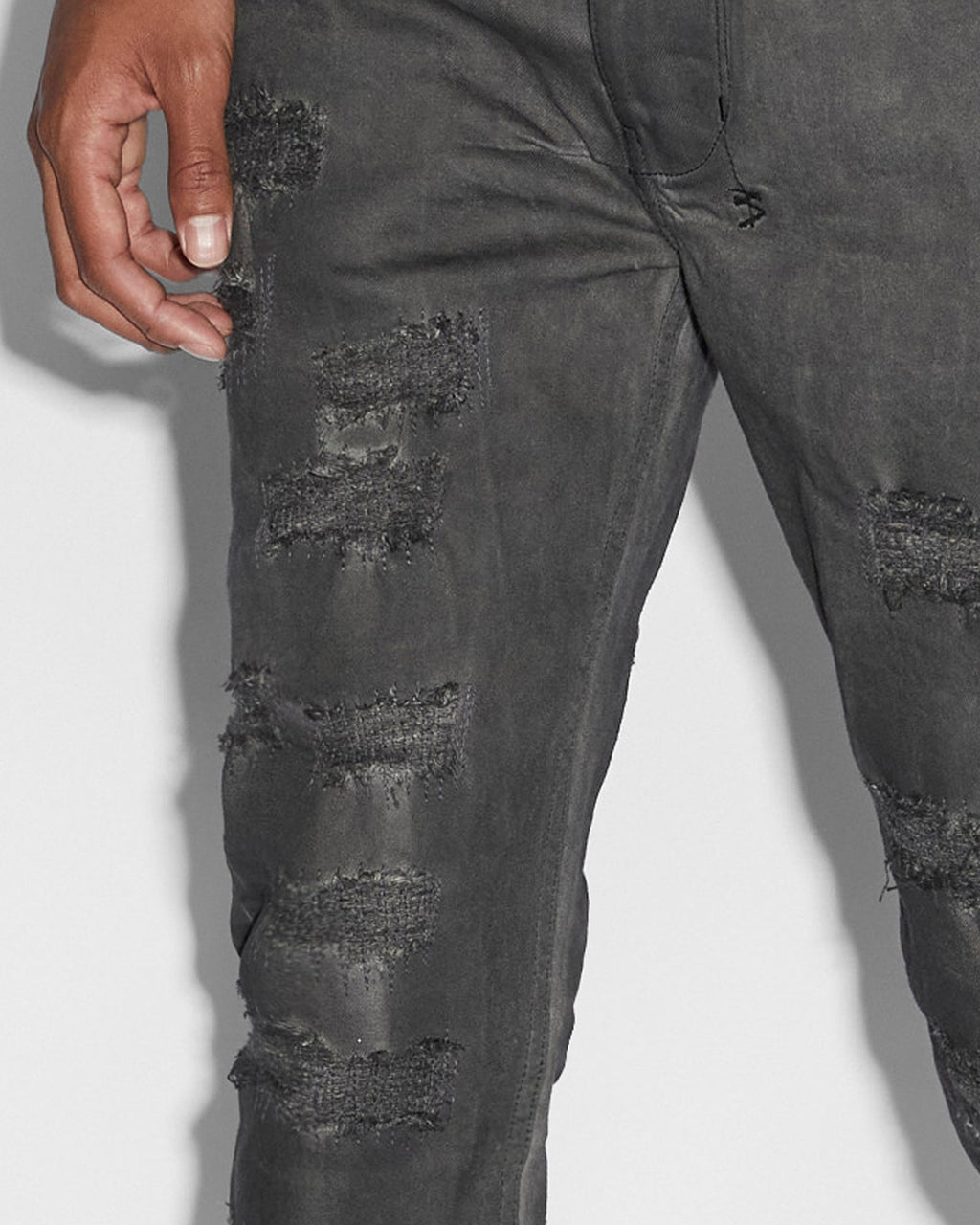 Mens Chitch Oil Slick Repair Slim Denim Jeans - Black