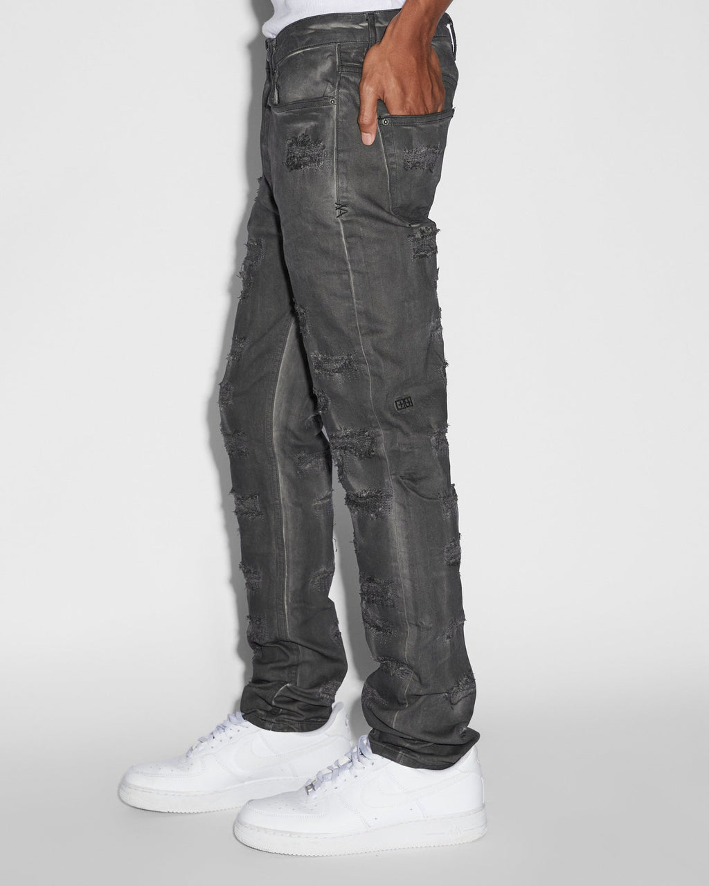 Mens Chitch Oil Slick Repair Slim Denim Jeans - Black