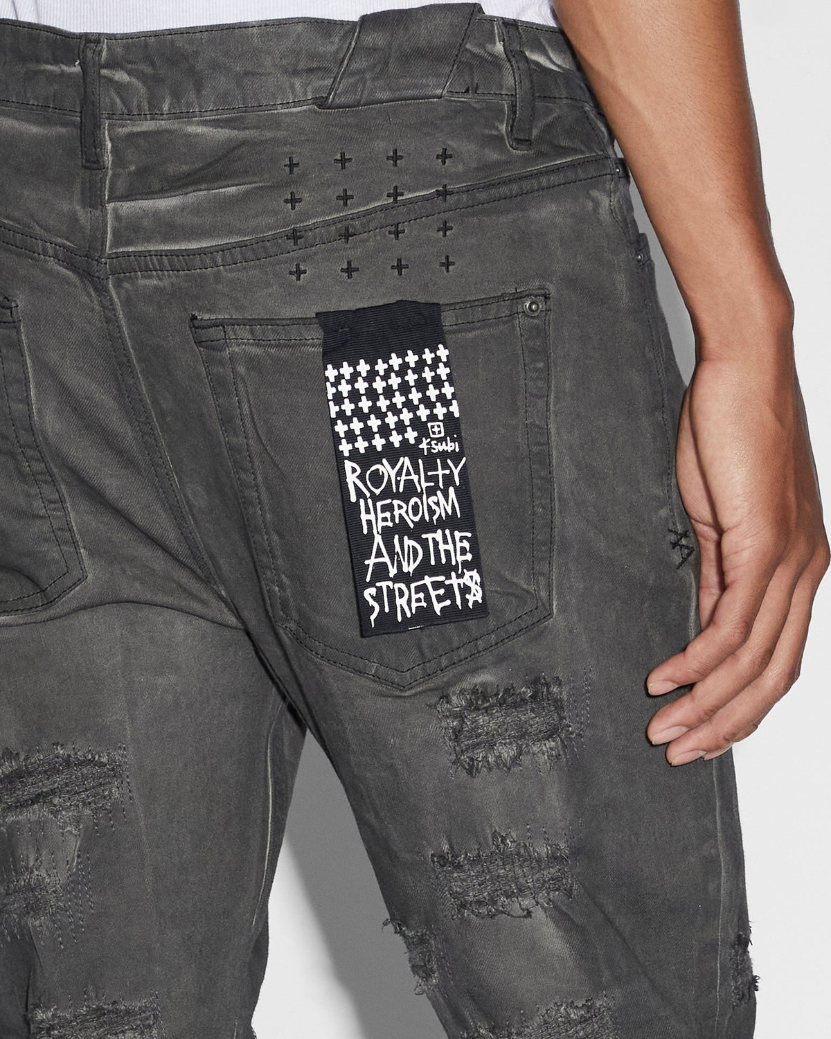 Mens Chitch Oil Slick Repair Slim Denim Jeans - Black