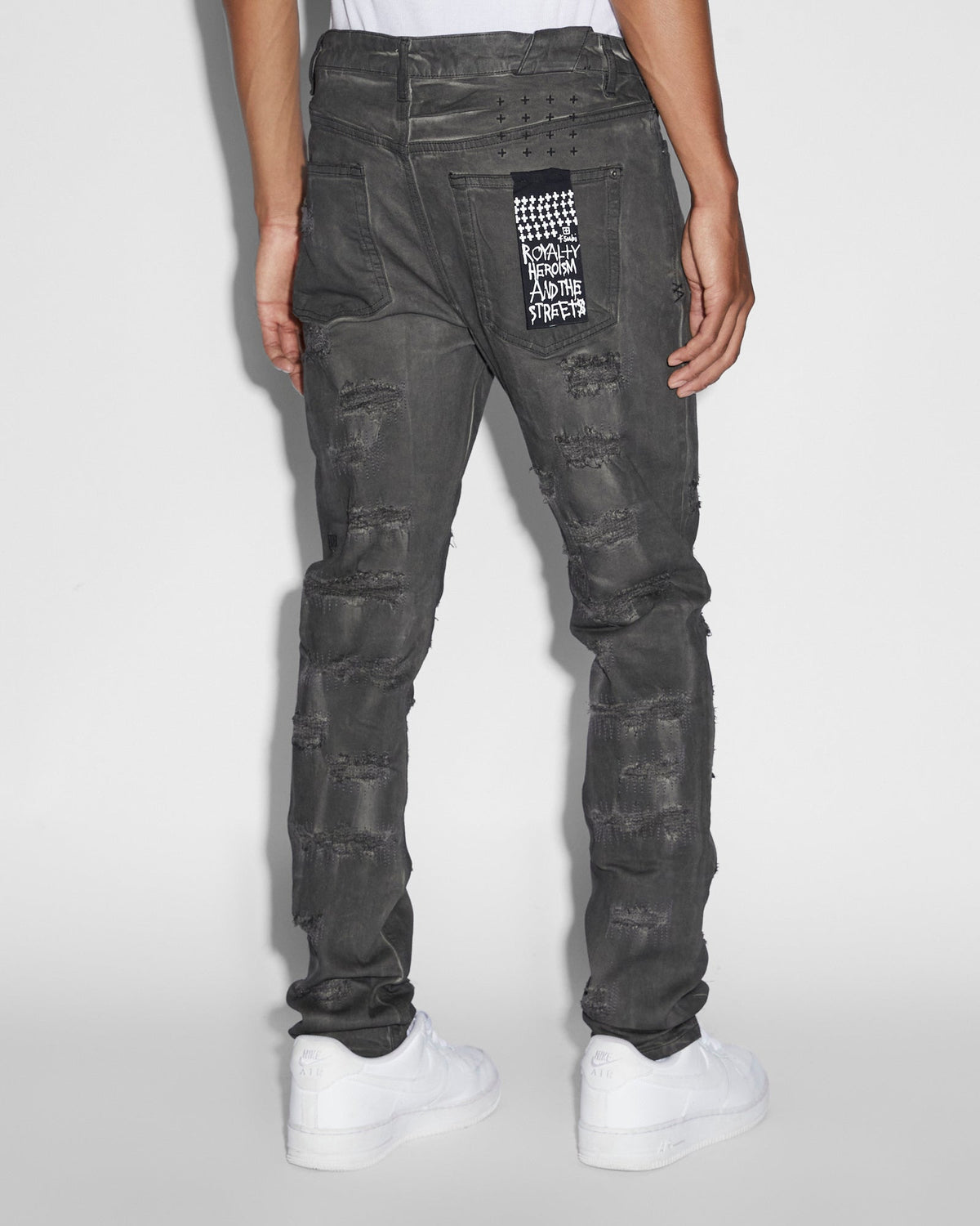 Mens Chitch Oil Slick Repair Slim Denim Jeans - Black