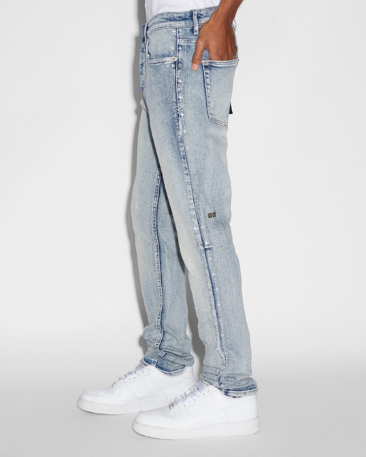 Mens Chitch Punk Metalik Slim Denim Jeans - Denim