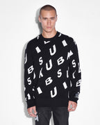 Mens Letters Knit Crew Black Regular Knitwear - Black