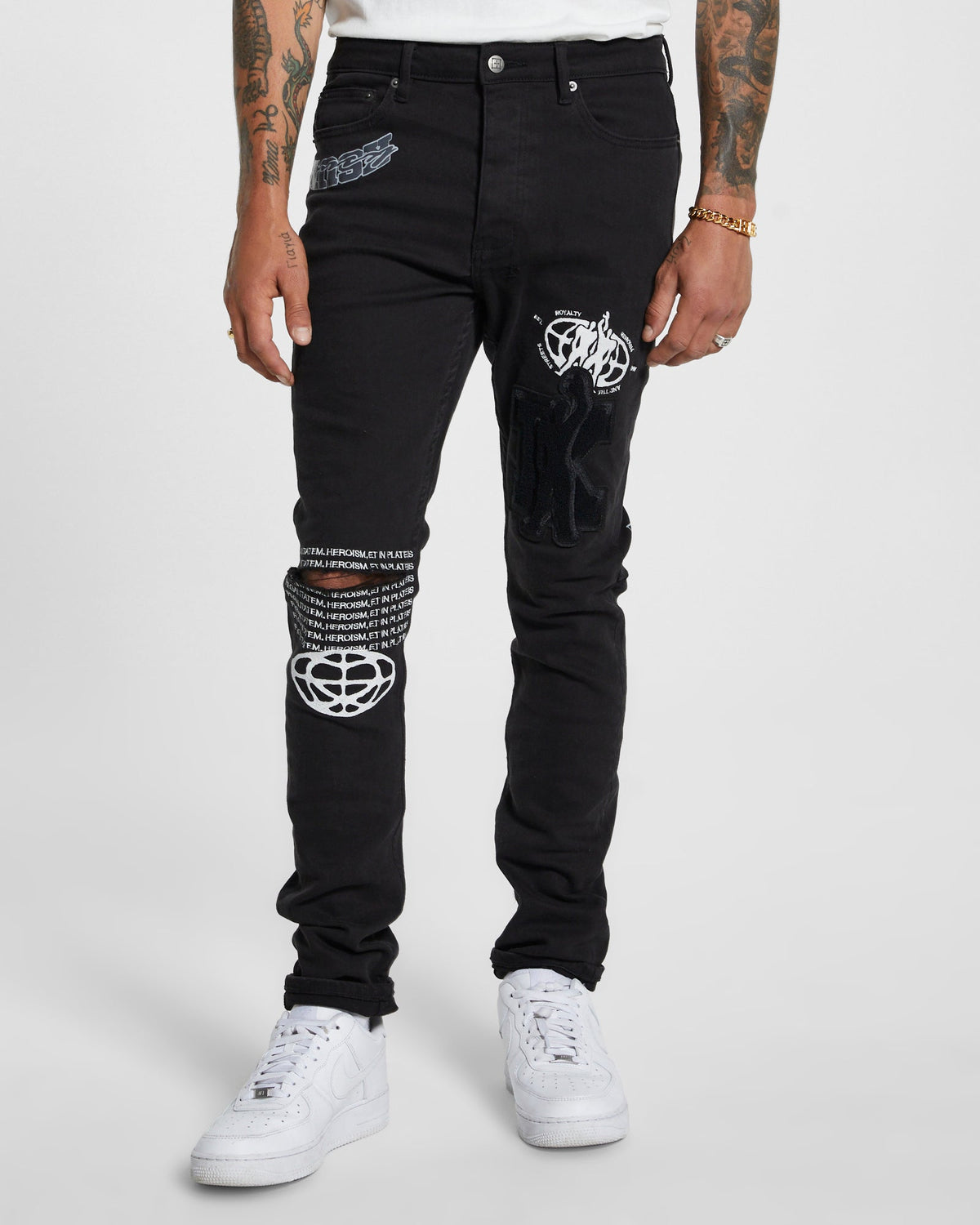 Mens Chitch K Patch Ace Black Slim Denim Jeans - Black