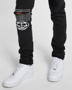 Mens Chitch K Patch Ace Black Slim Denim Jeans - Black