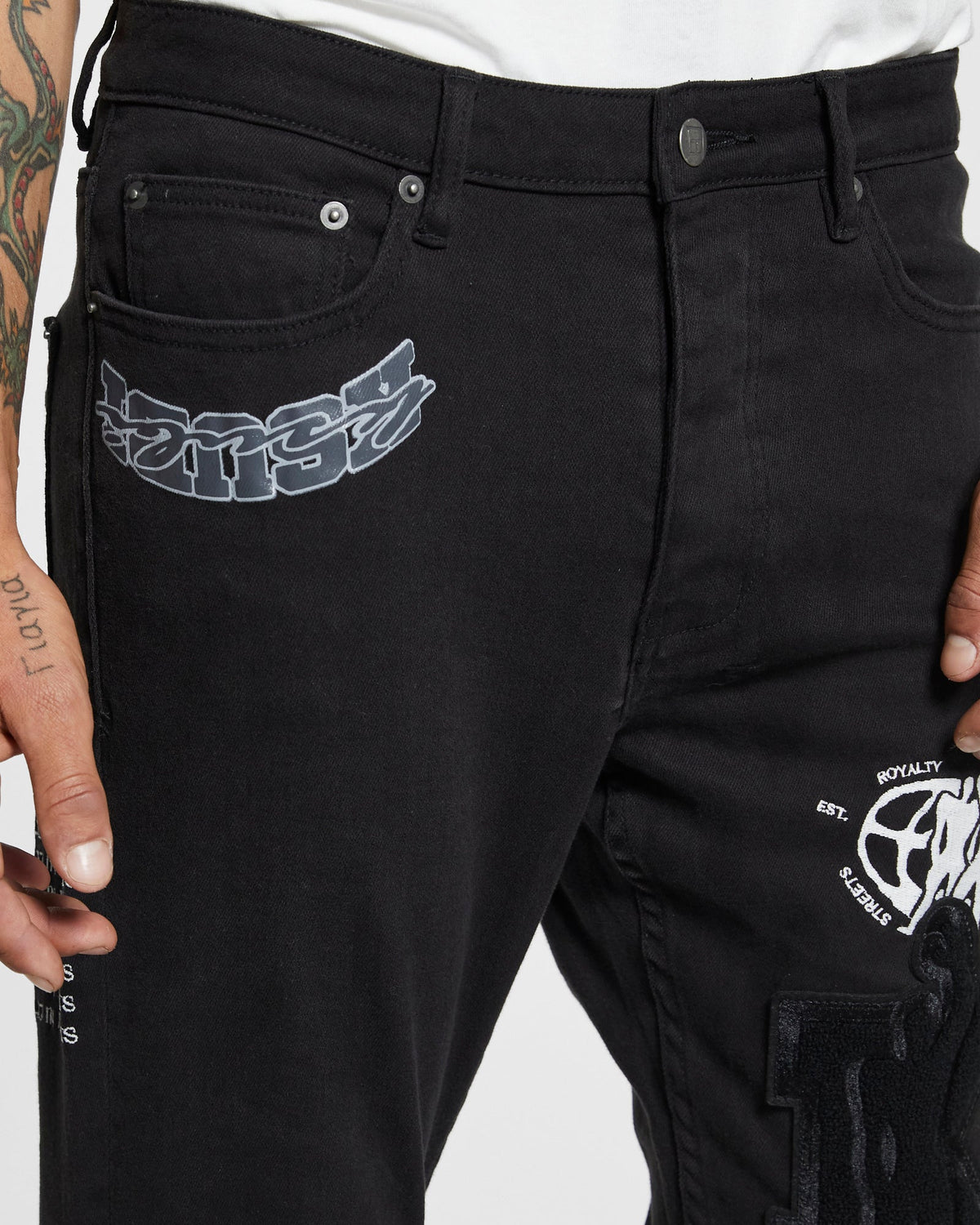 Mens Chitch K Patch Ace Black Slim Denim Jeans - Black
