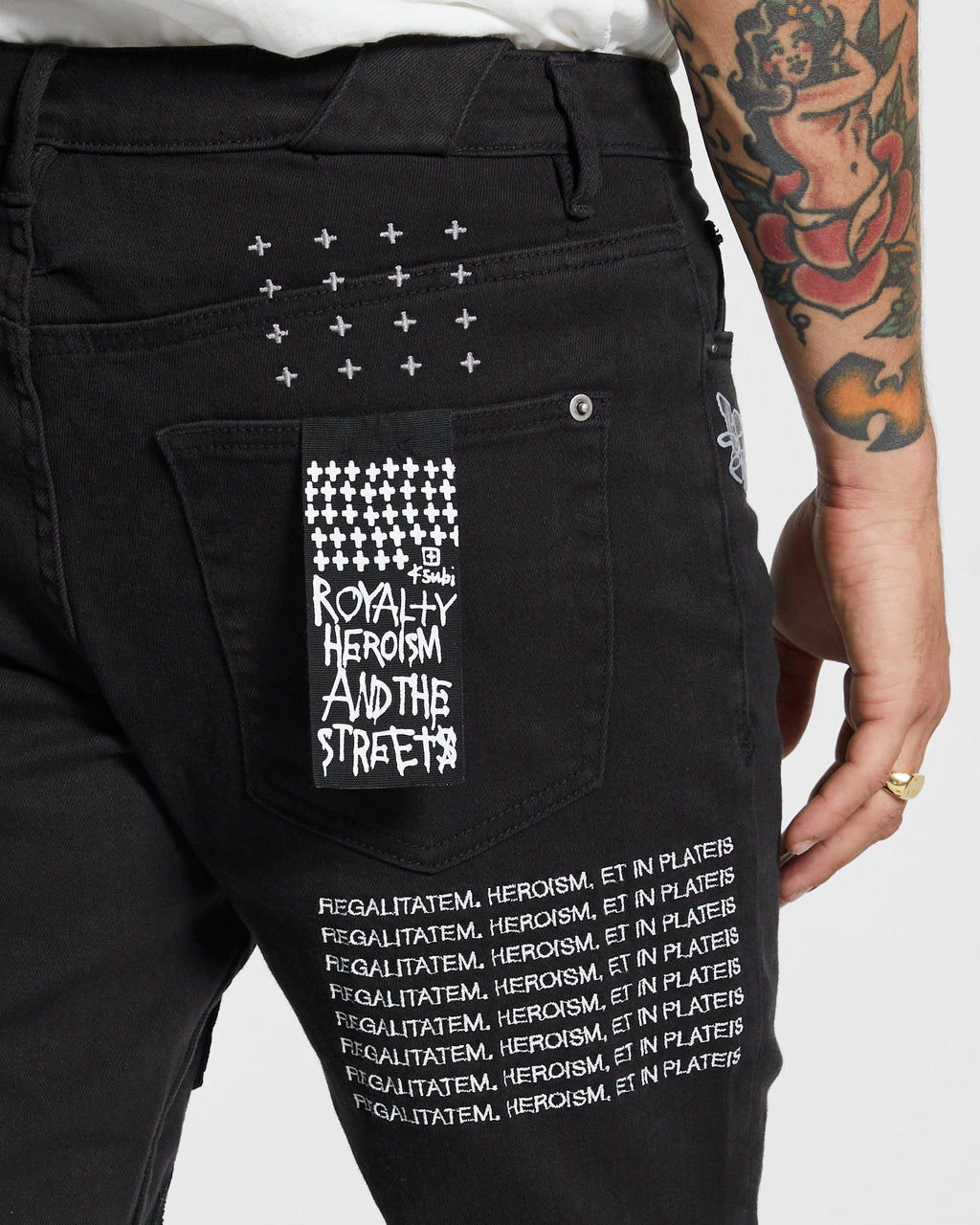 Mens Chitch K Patch Ace Black Slim Denim Jeans - Black