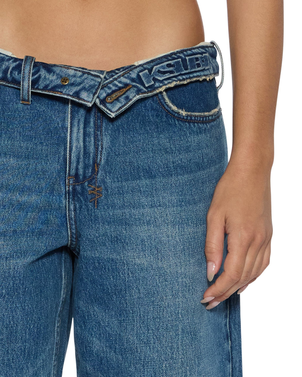 WOMENS LOW RIDER FLIP AGED DENIM JEANS