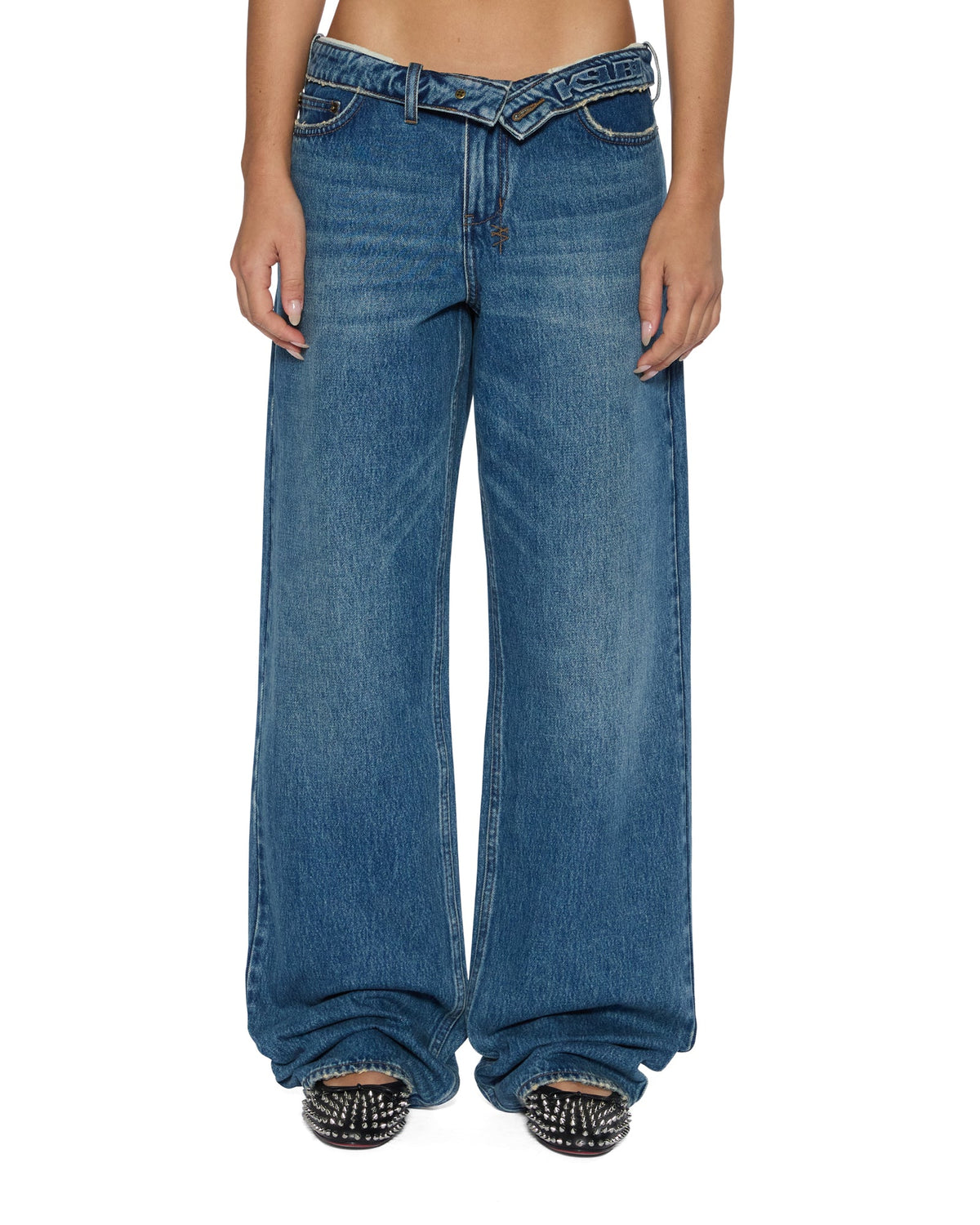 WOMENS LOW RIDER FLIP AGED DENIM JEANS