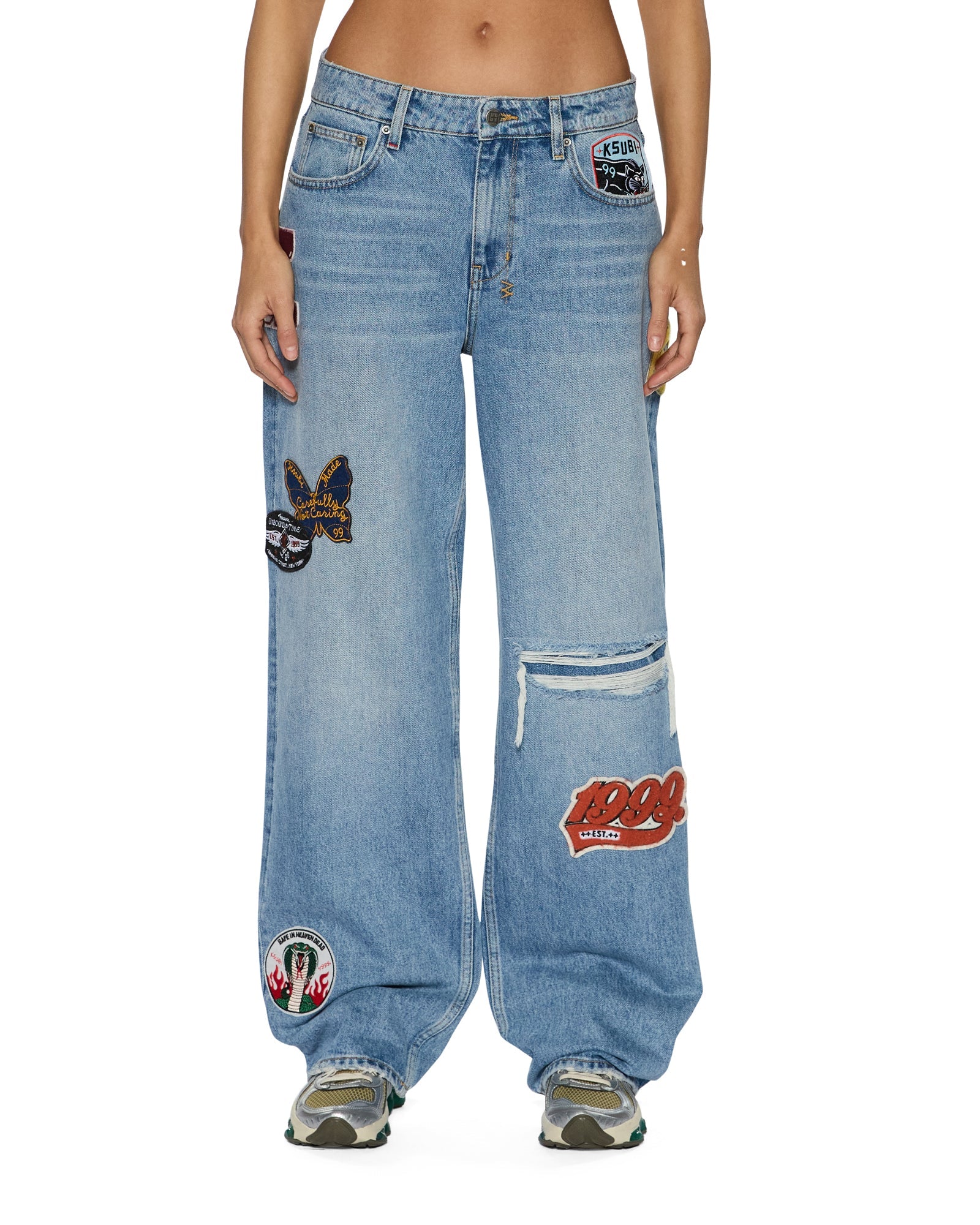 WOMENS LOW RIDER HORIZON PATCH RELAXED DENIM JEANS