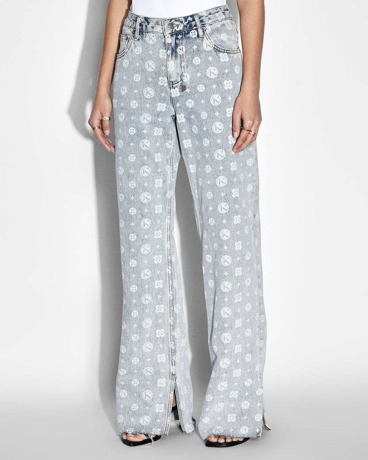 Womens Low Rider Monogram Splits Relaxed Denim Jeans - Denim