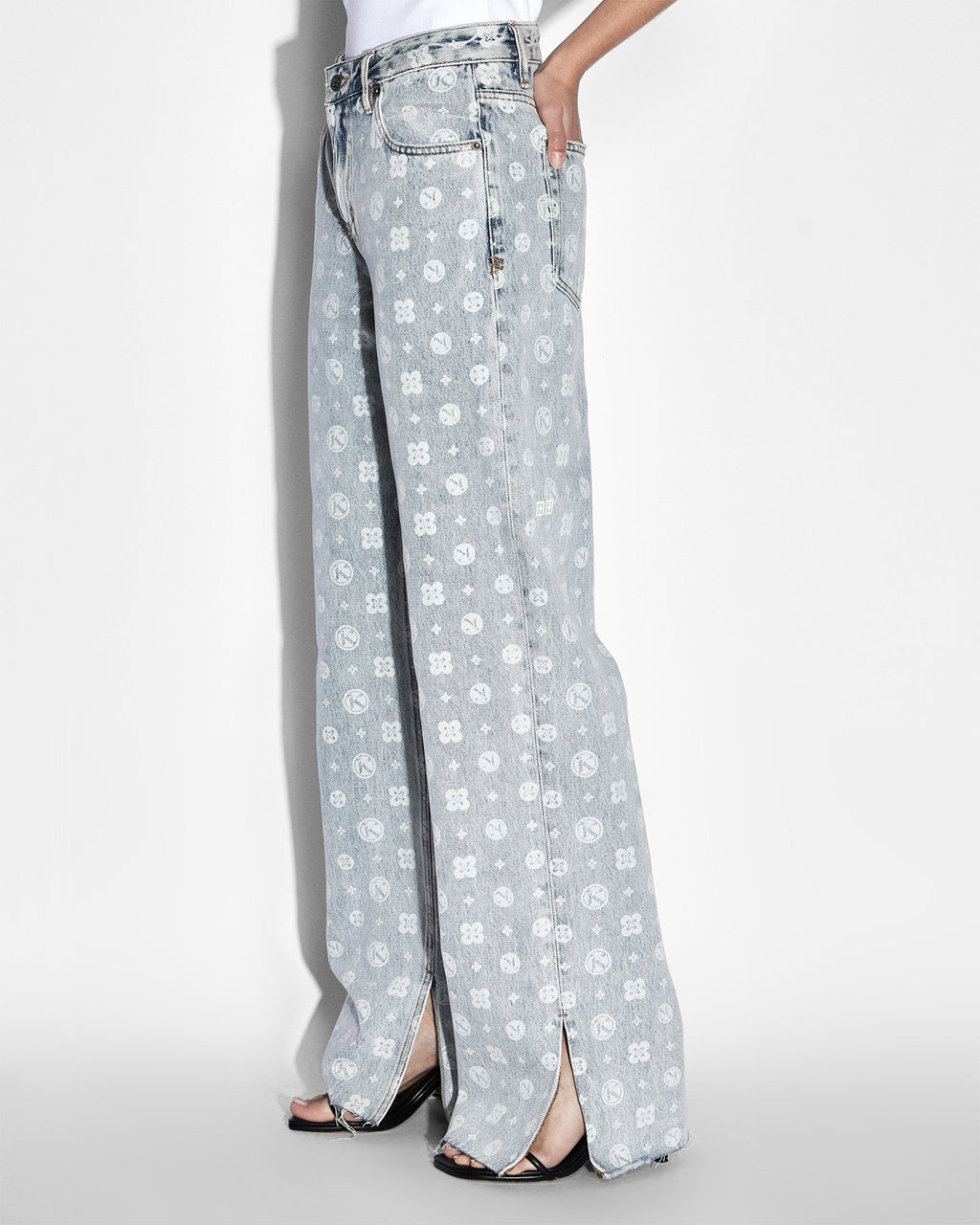 Womens Low Rider Monogram Splits Relaxed Denim Jeans - Denim