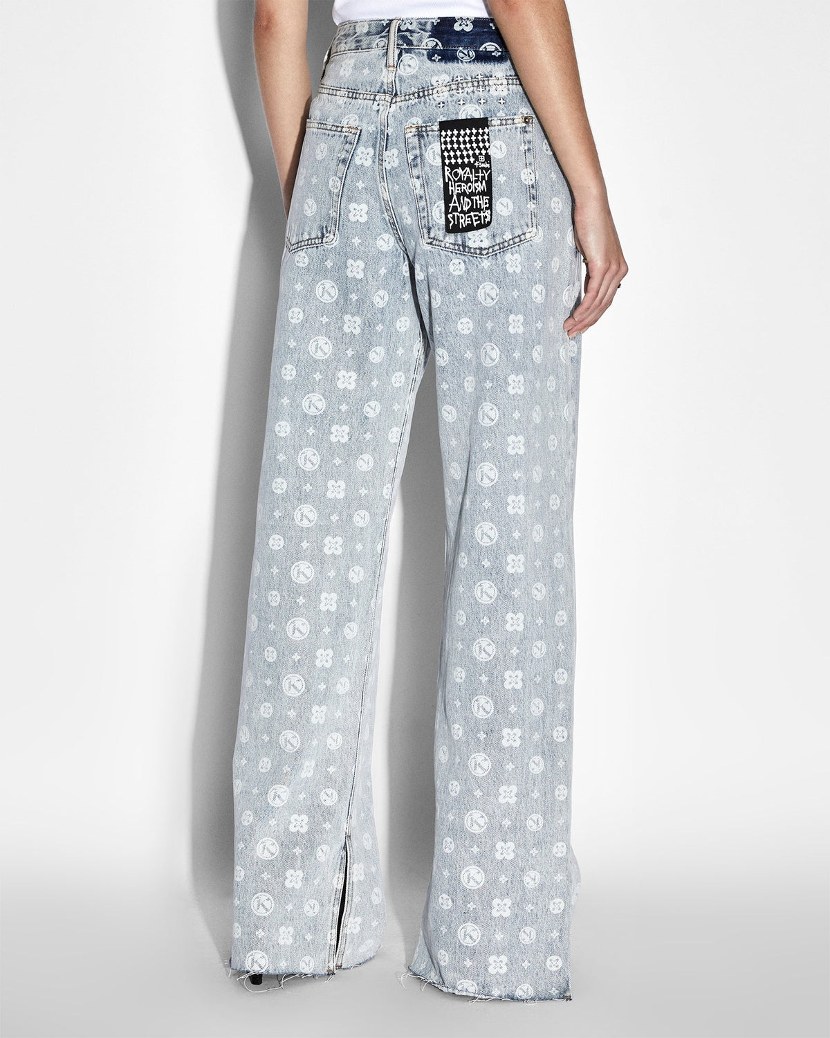 Womens Low Rider Monogram Splits Relaxed Denim Jeans - Denim