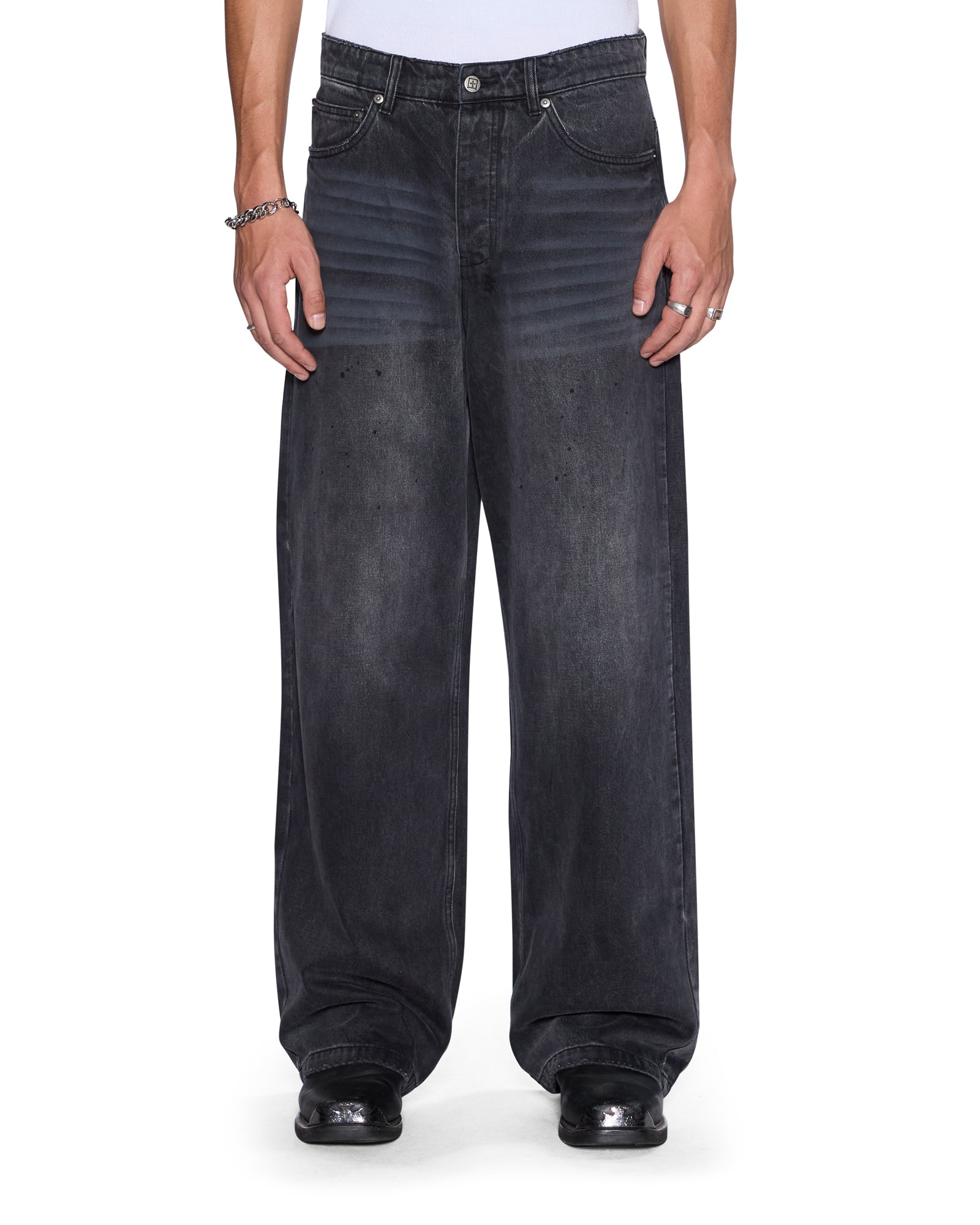 MENS  MAXX CARBON BLACK BAGGY DENIM JEANS