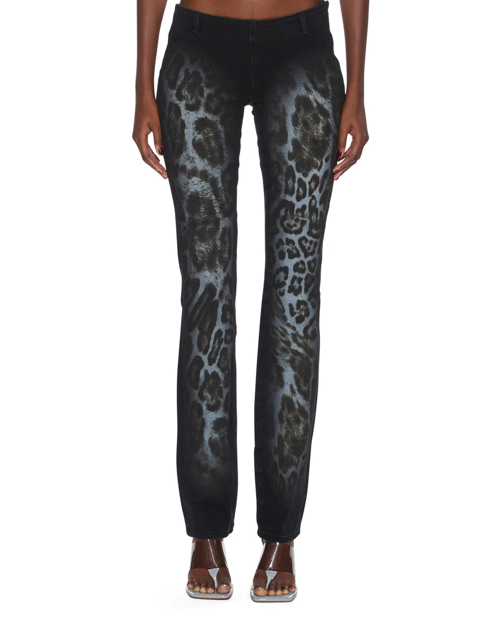 Womens Mowalola Jean Black Cheetah Slim Denim Jeans - Black