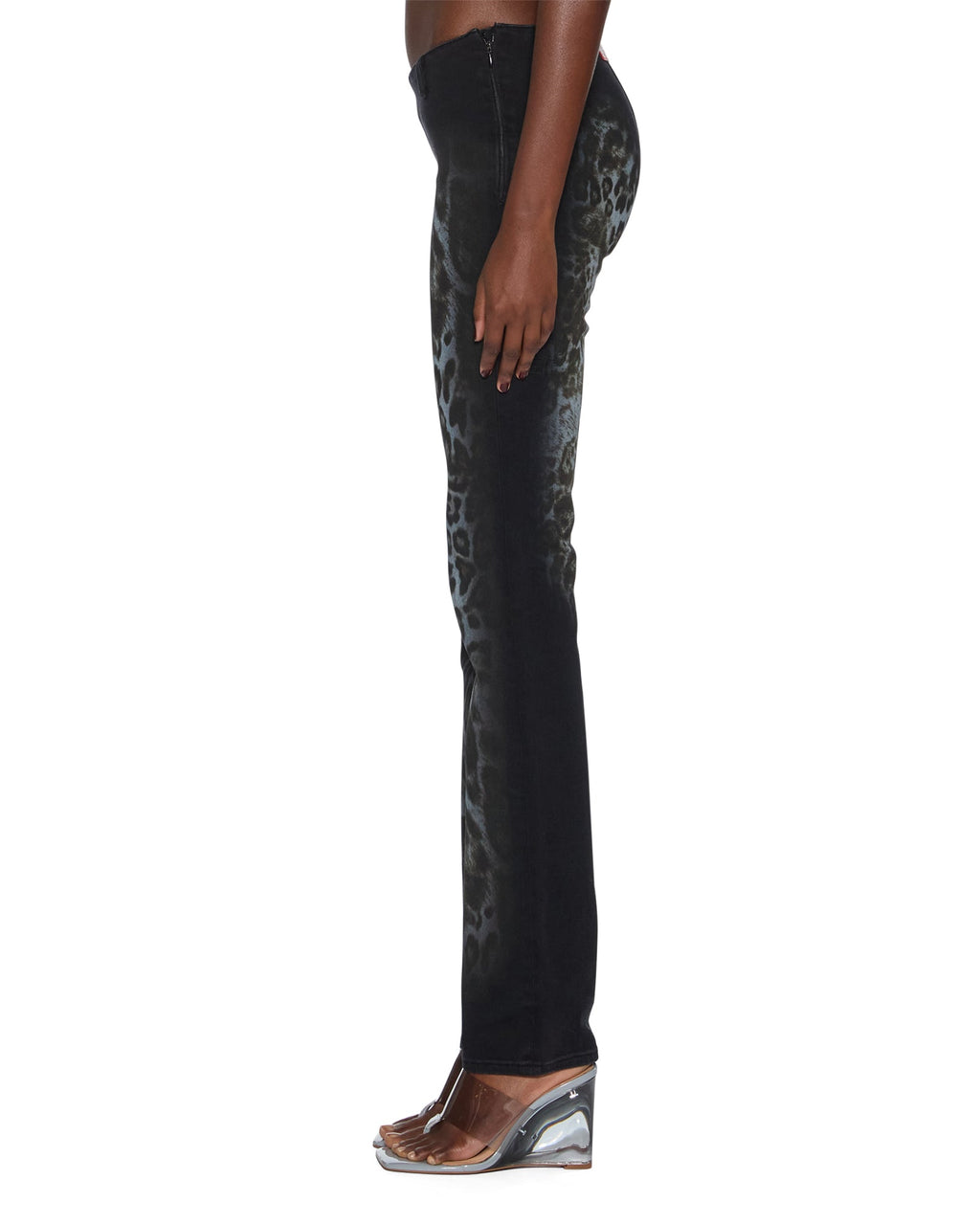 Womens Mowalola Jean Black Cheetah Slim Denim Jeans - Black