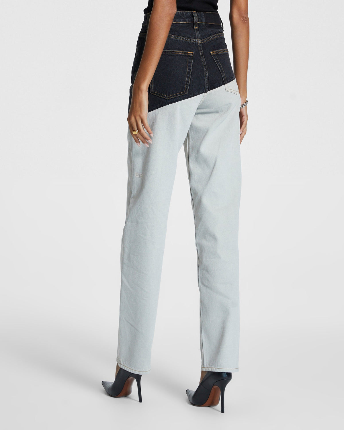 WOMENS PLAYBACK BLACK/BONE SPLICED DENIM JEANS