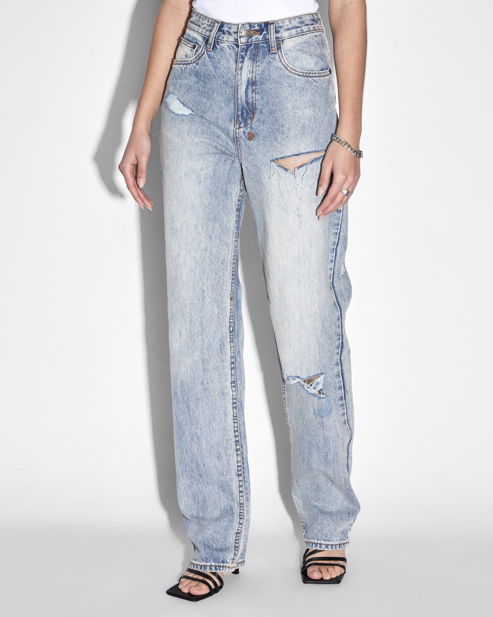 WOMENS  PLAYBACK SKREAM TRASHED STRAIGHT DENIM JEANS