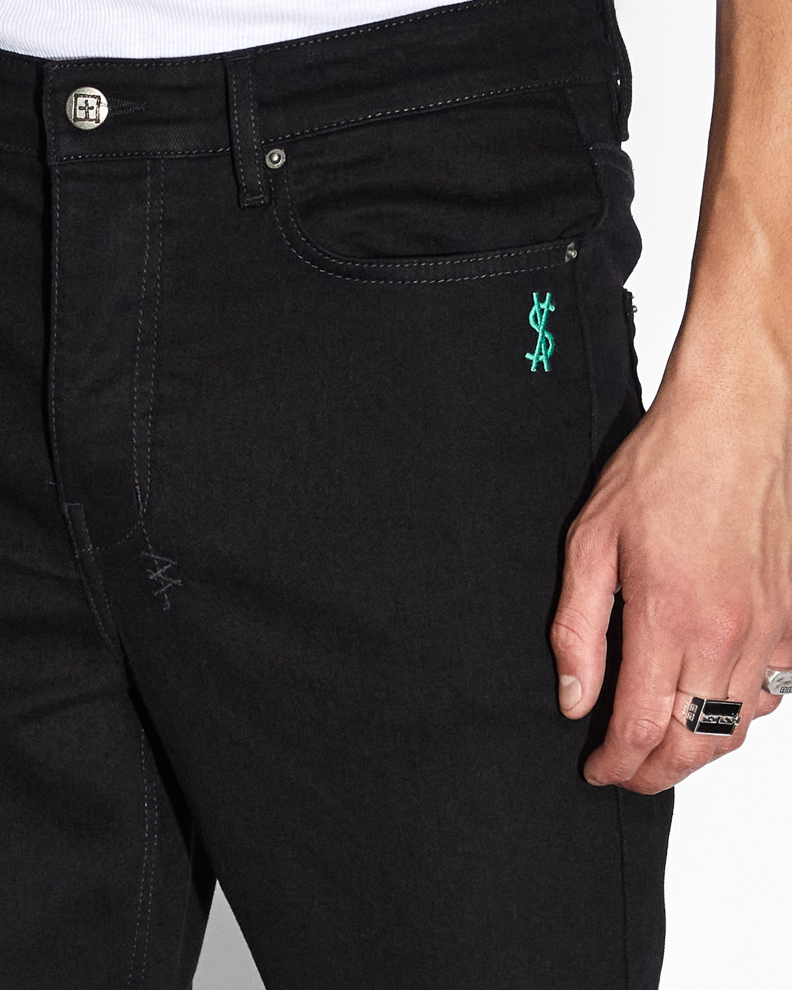 MENS  CHITCH ROLL UP GREEN SLIM DENIM JEANS