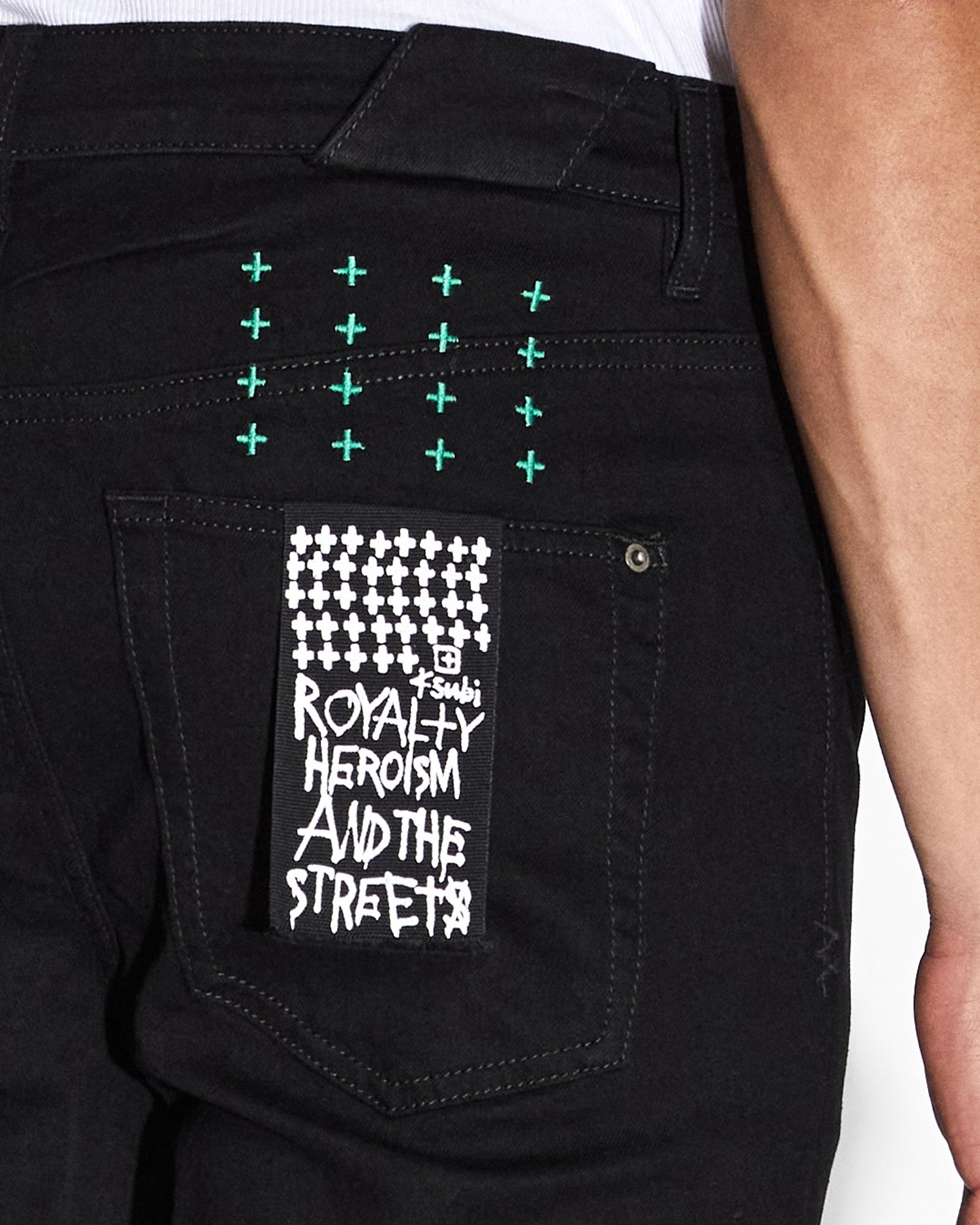 MENS  CHITCH ROLL UP GREEN SLIM DENIM JEANS