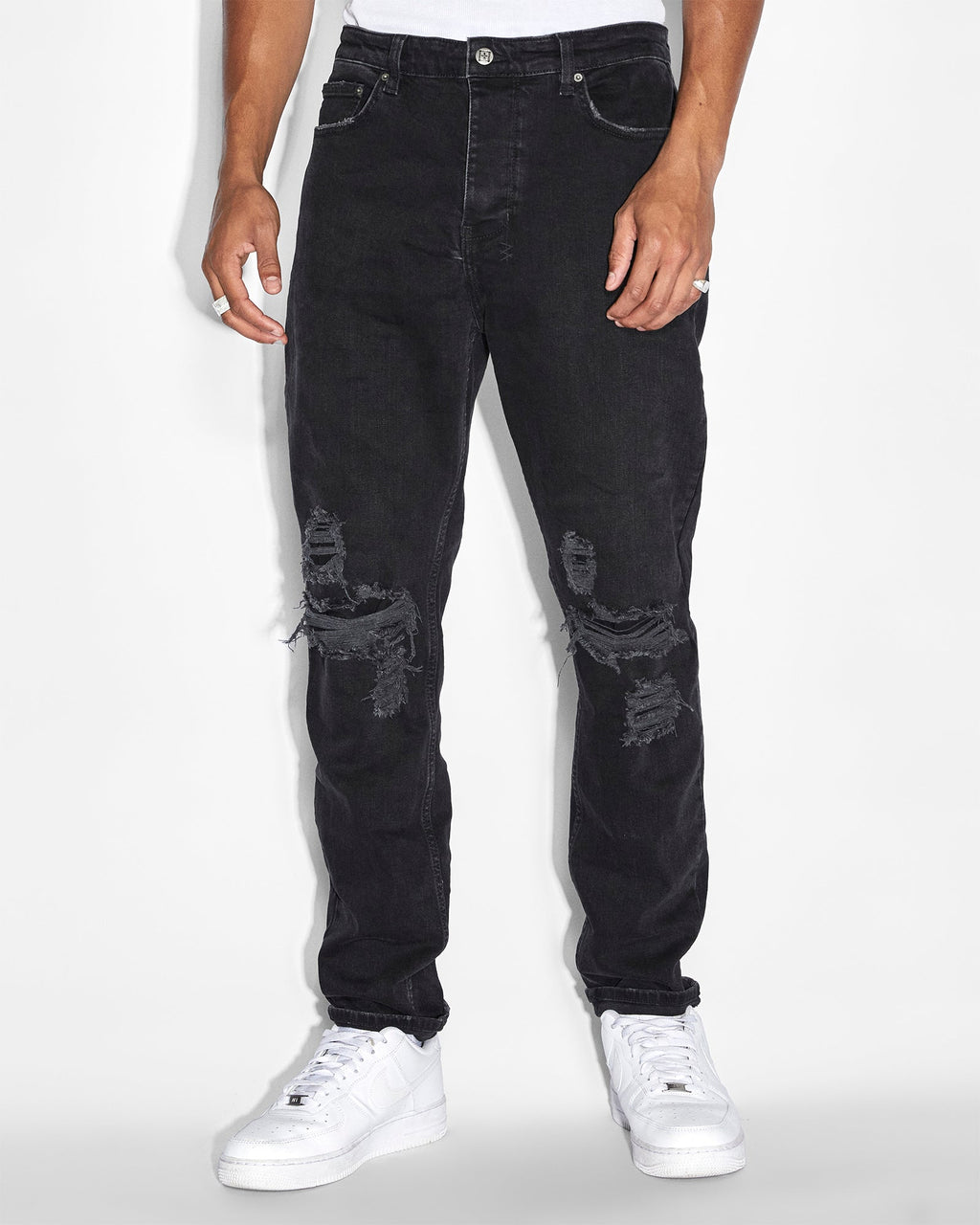 Mens Wolfgang Boneyard Black Tapered Denim Jeans - Black