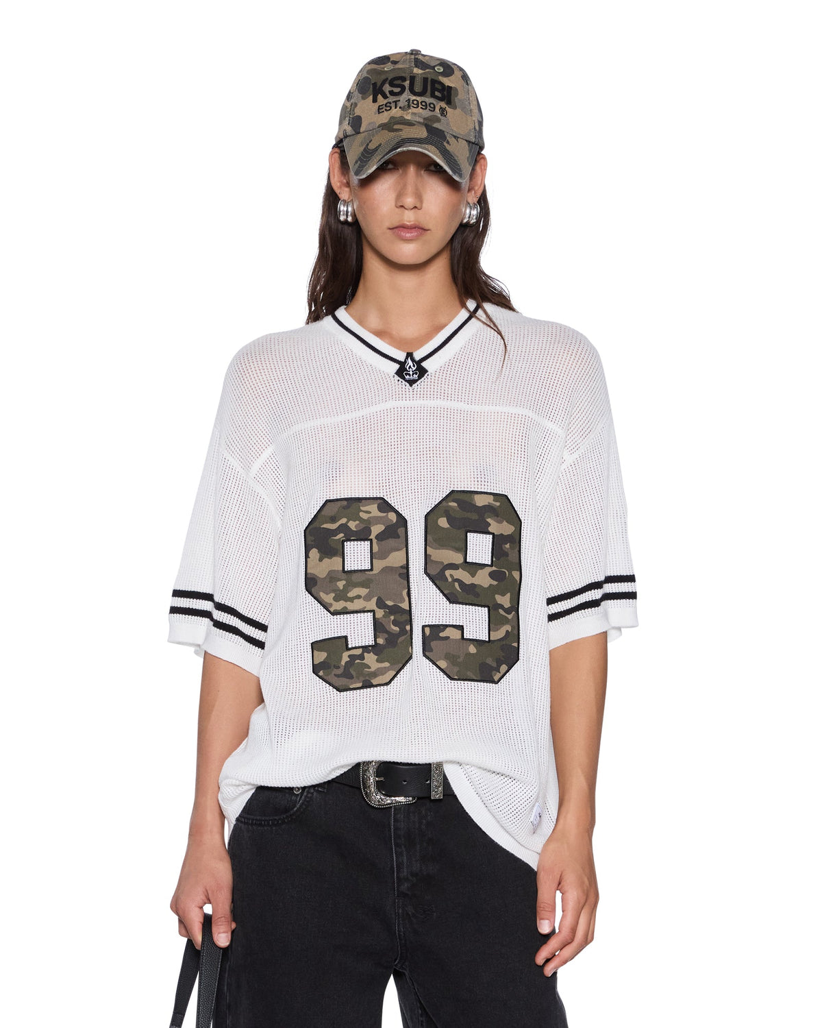 WOMENS DERBY BOYFRIEND SS JERSEY CAMO SHELL TEES