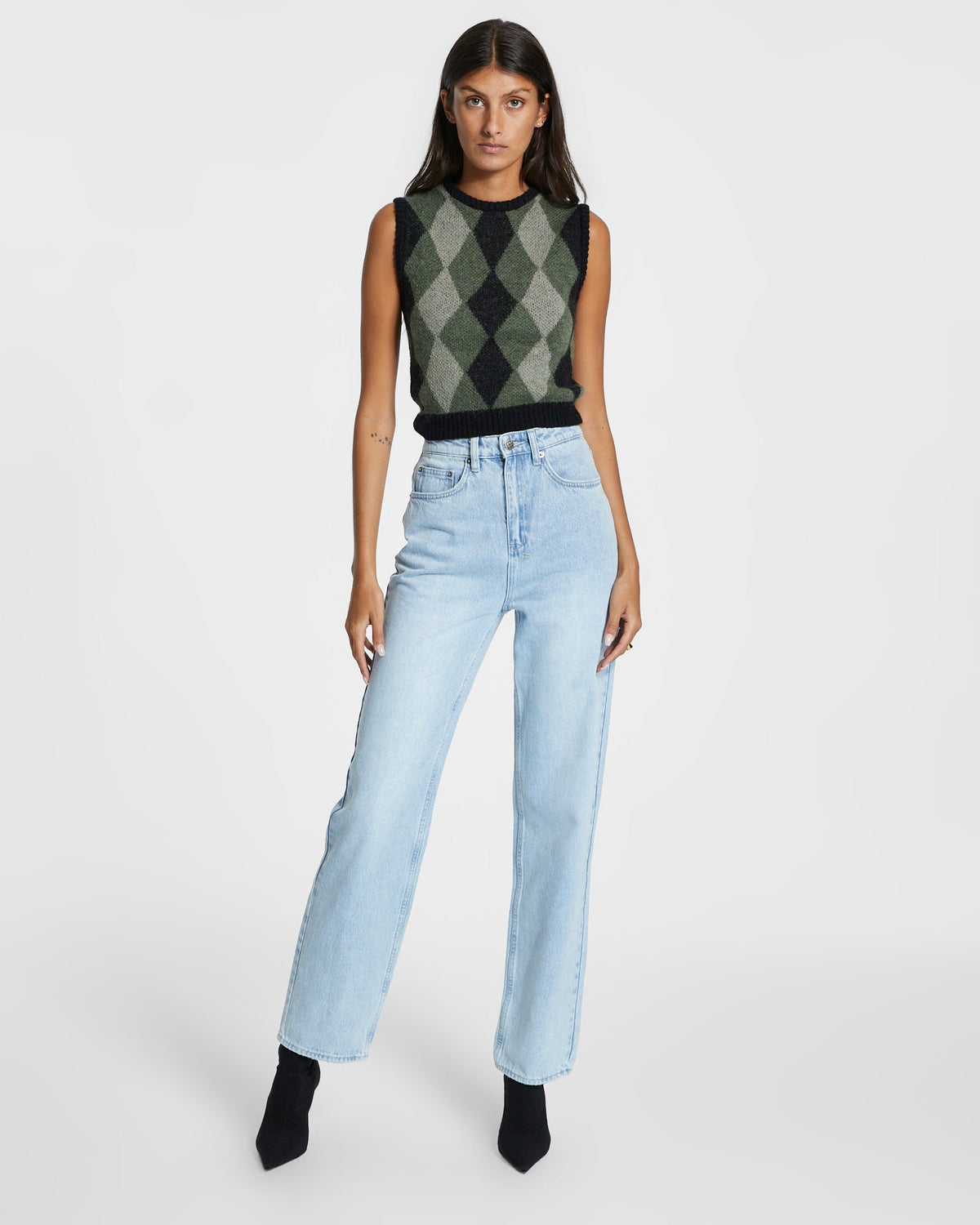 Womens Freshman Shrunken Vest Green Slim Knitwear - Green