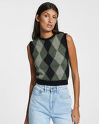 Womens Freshman Shrunken Vest Green Slim Knitwear - Green