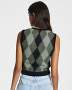 Womens Freshman Shrunken Vest Green Slim Knitwear - Green