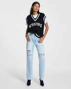 Womens Playback Sense Sliced Straight Denim Jeans - Denim