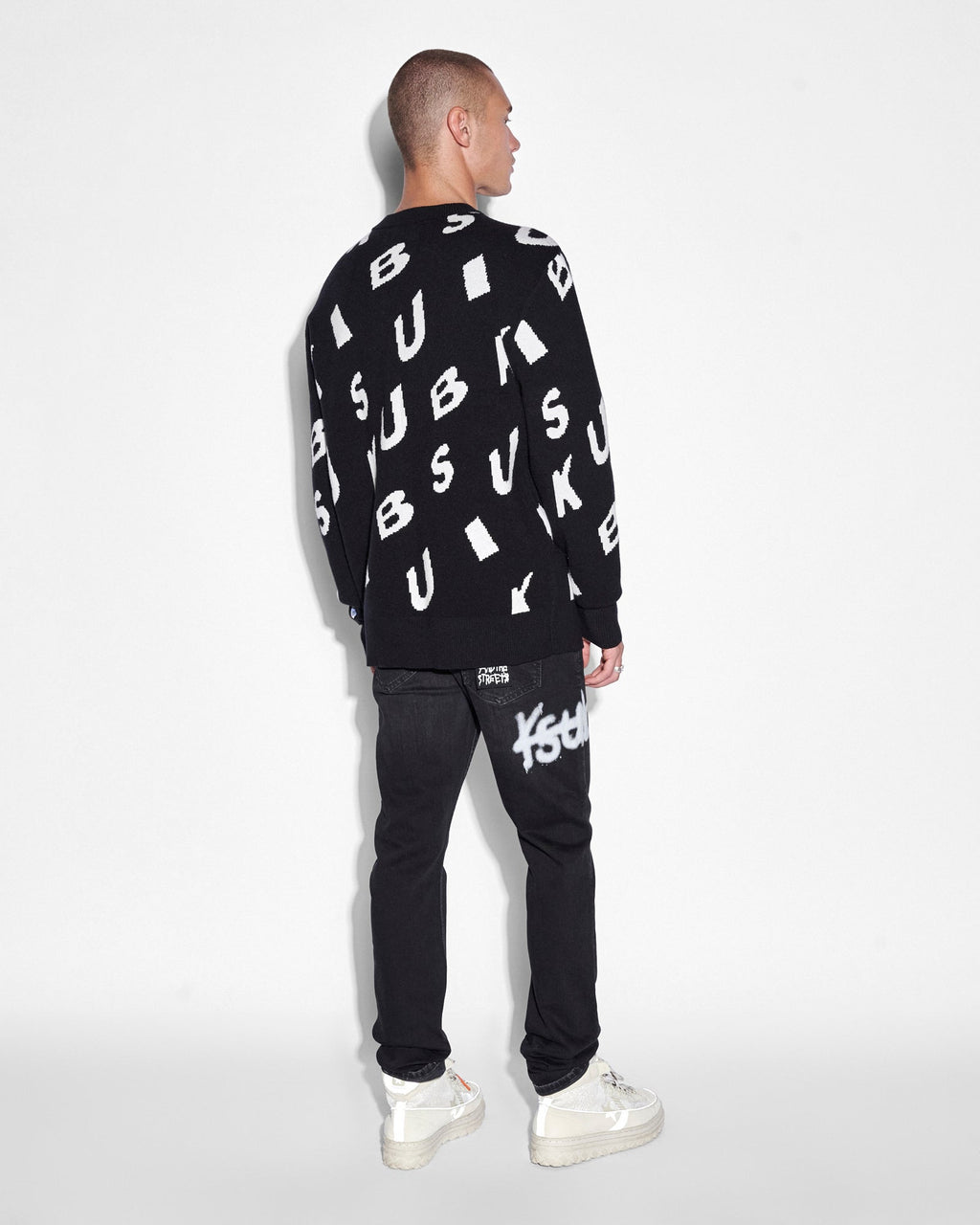 Mens Letters Knit Crew Black Regular Knitwear - Black