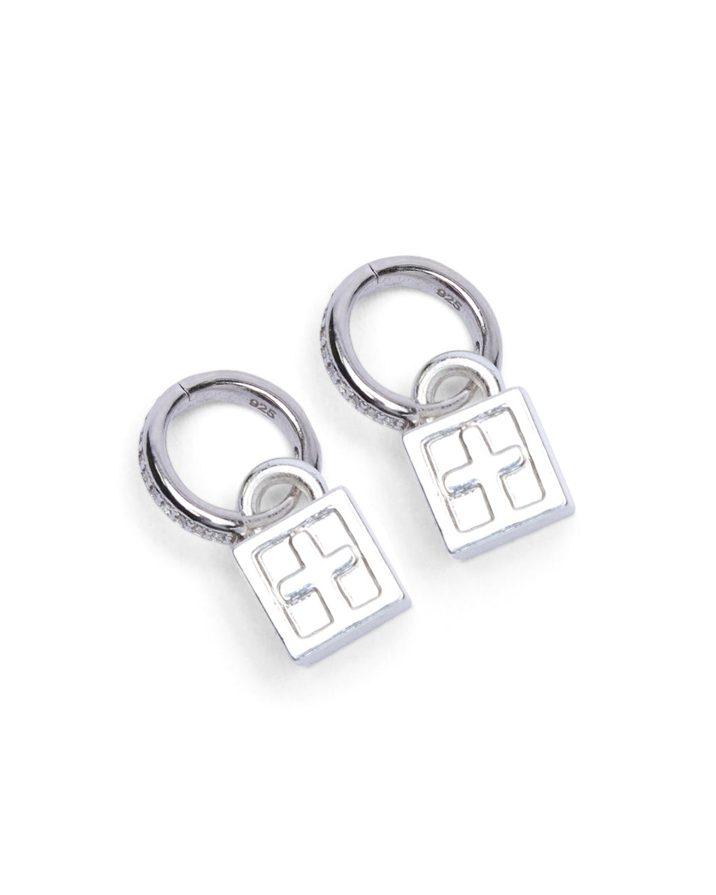 Krystal Box Cross Huggie Earings Silver Jewellery - Silver