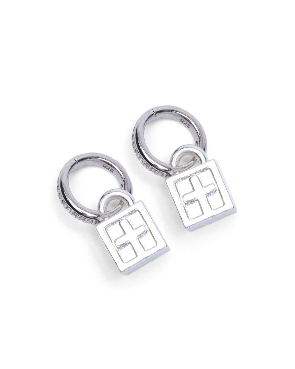 Krystal Box Cross Huggie Earings Silver Jewellery - Silver
