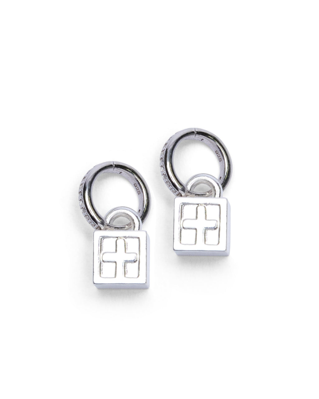 Krystal Box Cross Huggie Earings Silver Jewellery - Silver