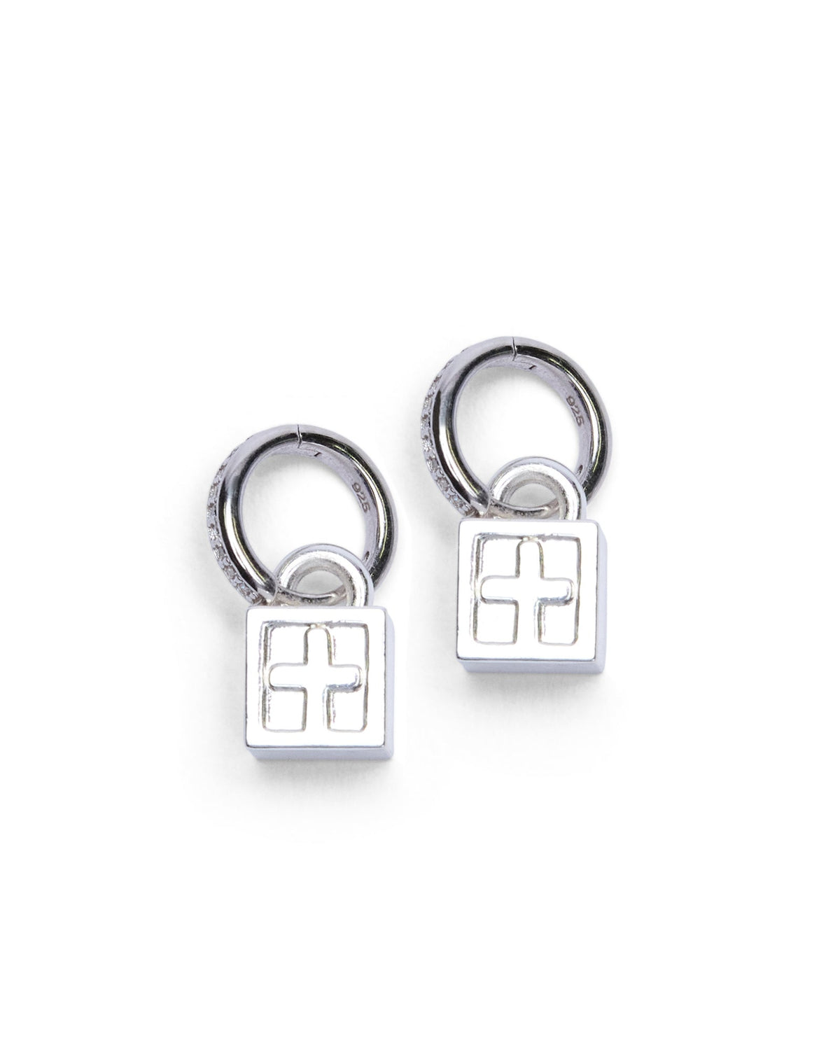 Krystal Box Cross Huggie Earings Silver Jewellery - Silver